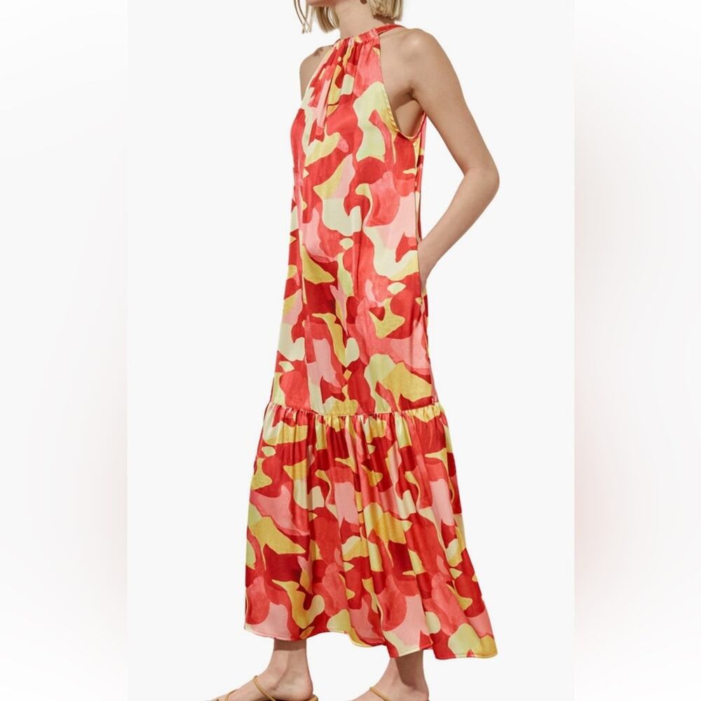 NWT Ming Wang floral sleeveless halter tiered maxi dress with pockets